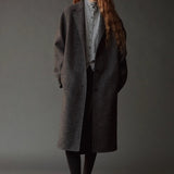 Mijeong Park Mock Neck Cardigan Gray layered under charcoal coat at YUCCA Denver