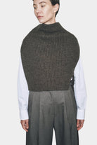 Front view structured ribbed knit neck warmer by Mijeong Park