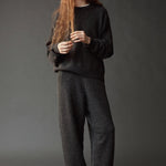 Mijeong Park Oversized Crewneck Sweater Charcoal full length look with matching knit pants