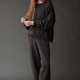 Mijeong Park Oversized Crewneck Sweater Charcoal styled with matching wide leg knit pants