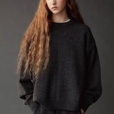 Mijeong Park Oversized Crewneck Sweater Charcoal front view with dropped shoulders and ribbed trim