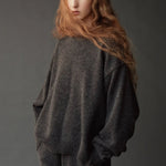 Mijeong Park Oversized Crewneck Sweater Charcoal relaxed fit styled with matching knit pants at YUCCA Denver