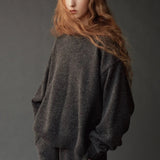 Mijeong Park Oversized Crewneck Sweater Charcoal relaxed fit styled with matching knit pants at YUCCA Denver