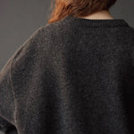 Mijeong Park Oversized Crewneck Sweater Charcoal close up showing soft knit texture and ribbed neckline