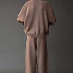 Mijeong Park Oversized Crewneck Sweater Dark Beige styled with matching knit pants, back view