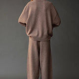 Mijeong Park Oversized Crewneck Sweater Dark Beige styled with matching knit pants, back view