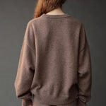 Mijeong Park Oversized Crewneck Sweater Dark Beige back view showing relaxed fit and ribbed trim