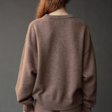 Mijeong Park Oversized Crewneck Sweater Dark Beige back view showing relaxed fit and ribbed trim