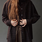 Detail of the Mijeong Park Oversized Plaid Shirt in black plaid at SHOP YUCCA in Denver