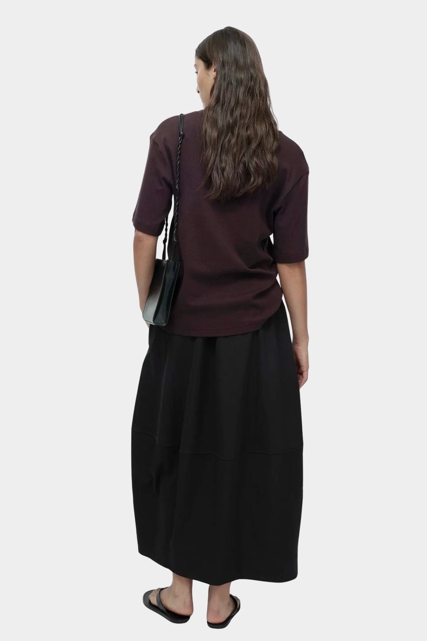 Mijeong Park oversized cotton t-shirt dark brown relaxed crewneck tee back view minimalist short sleeve cotton top