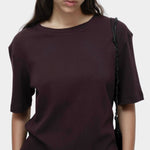 Mijeong Park oversized cotton t-shirt dark brown relaxed crewneck tee front view minimalist short sleeve knit top