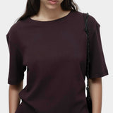 Mijeong Park oversized cotton t-shirt dark brown relaxed crewneck tee front view minimalist short sleeve knit top