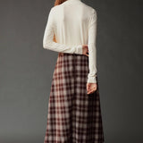 Back view of the Mijeong Park Plaid Midi Skirt showing the center back zipper and A line shape