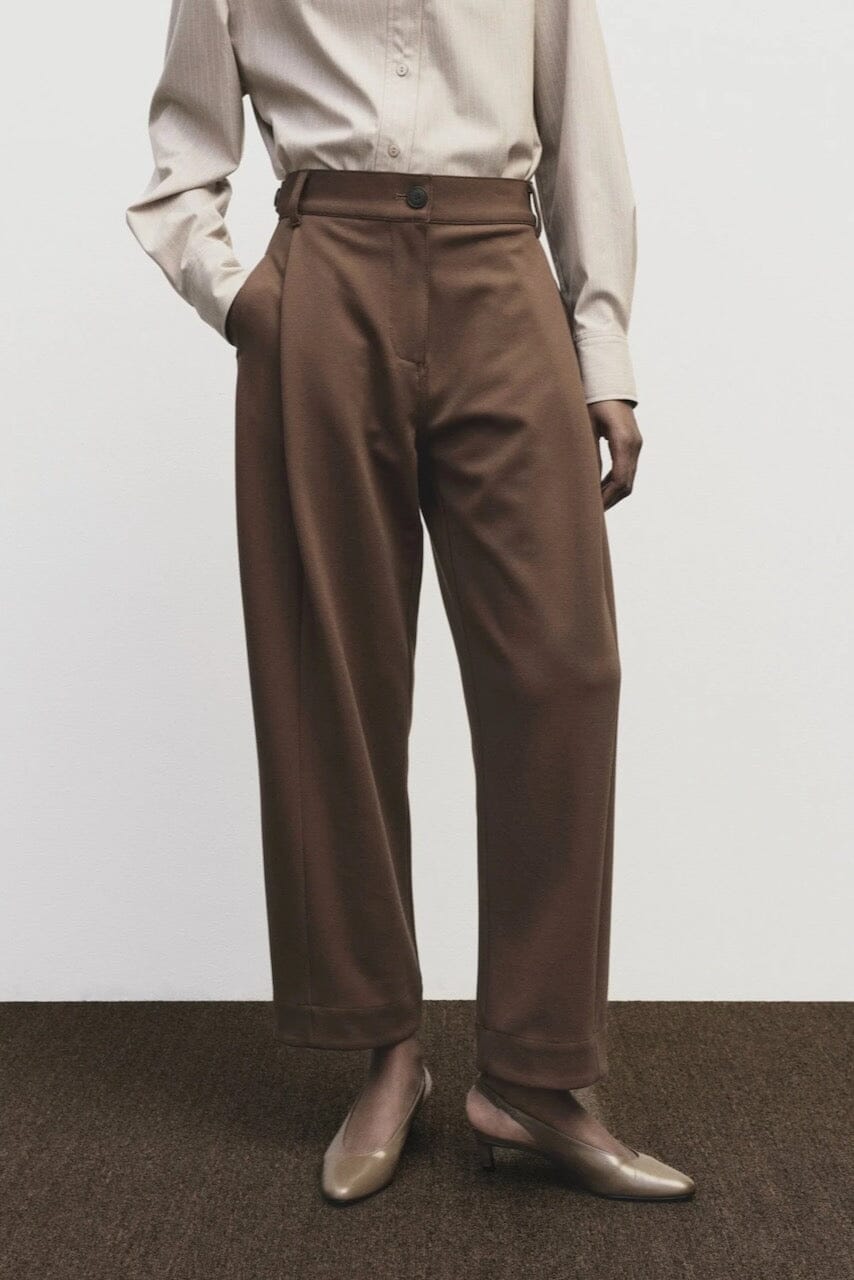 Mijeong Park | Pleated Barrel Leg Pants In Brown - SHOP YUCCA Pants MIJEONG PARK - YUCCA 