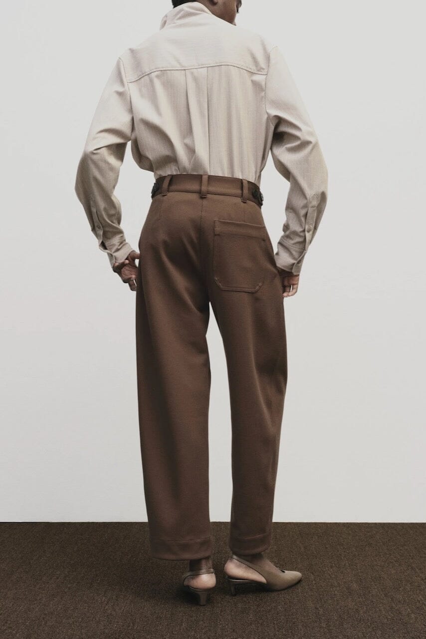 Mijeong Park | Pleated Barrel Leg Pants In Brown - SHOP YUCCA Pants MIJEONG PARK - YUCCA 