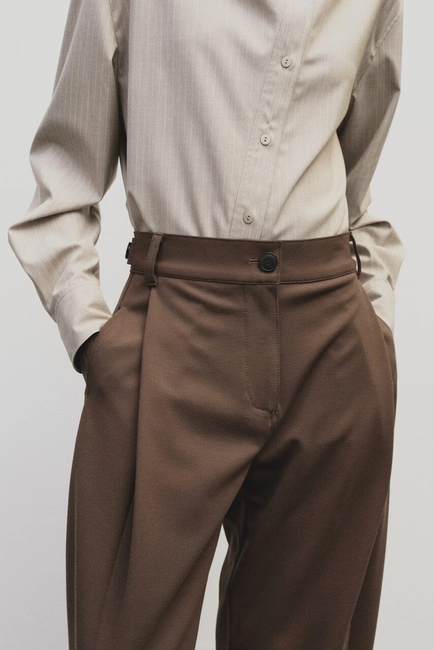 Mijeong Park | Pleated Barrel Leg Pants In Brown - SHOP YUCCA Pants MIJEONG PARK - YUCCA 