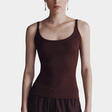Brown ribbed knit tank top with scoop neckline by Mijeong Park