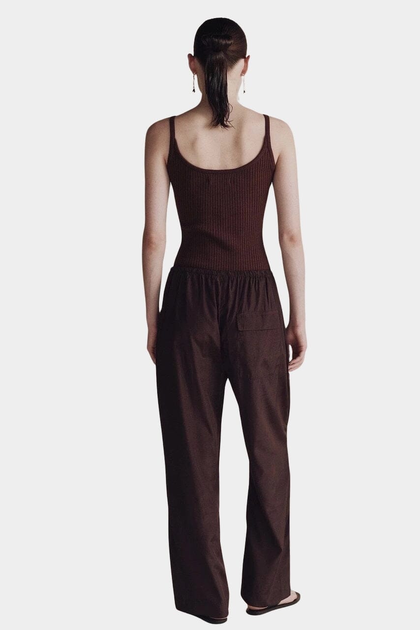Brown ribbed knit tank top with scoop neckline by Mijeong Park