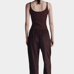 Brown ribbed knit tank top with scoop neckline by Mijeong Park