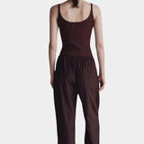 Brown ribbed knit tank top with scoop neckline by Mijeong Park