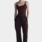 Brown ribbed knit tank top with scoop neckline by Mijeong Park