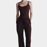 Brown ribbed knit tank top with scoop neckline by Mijeong Park