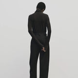 Black slim fit Tencel cotton roll neck top by Mijeong Park