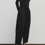 Black slim fit Tencel cotton roll neck top by Mijeong Park