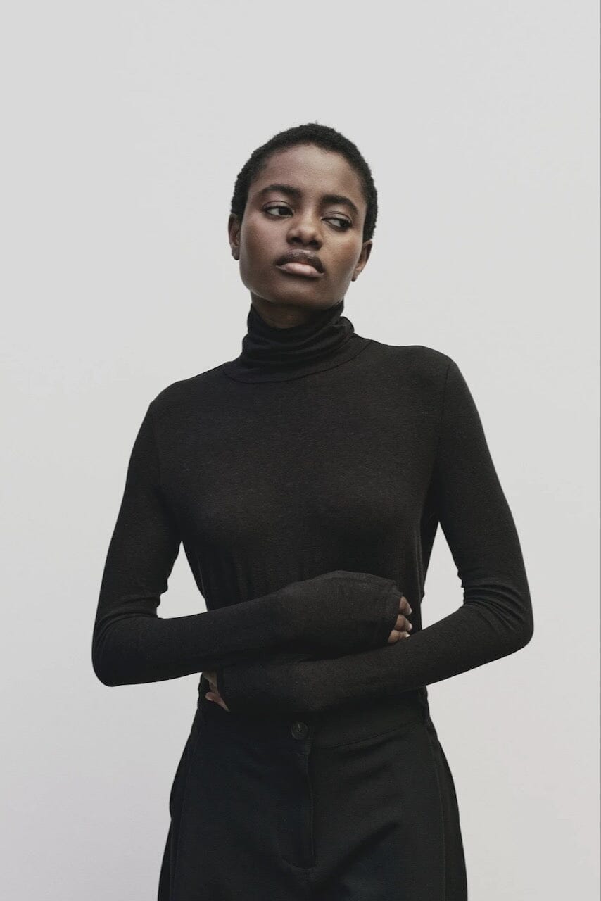 Mijeong Park | Roll Neck Jersey Top In Black - SHOP YUCCA Shirts & Tops MIJEONG PARK - YUCCA 