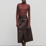 Burgundy slim fit roll neck jersey top in stretch Tencel cotton by Mijeong Park