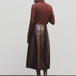 Burgundy slim fit roll neck jersey top in stretch Tencel cotton by Mijeong Park