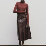 Burgundy slim fit roll neck jersey top in stretch Tencel cotton by Mijeong Park