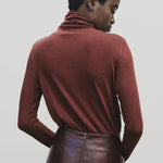 Burgundy slim fit roll neck jersey top in stretch Tencel cotton by Mijeong Park