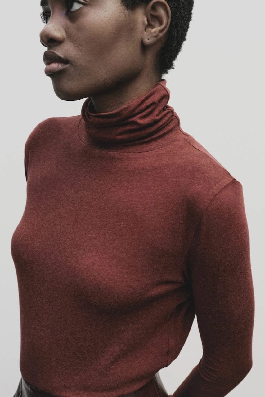 Mijeong Park - Roll Neck Jersey Top - Burgundy - Shirts & Tops - YUCCA, shop local Denver, women’s clothing boutique.
