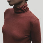 Burgundy slim fit roll neck jersey top in stretch Tencel cotton by Mijeong Park