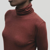 Burgundy slim fit roll neck jersey top in stretch Tencel cotton by Mijeong Park