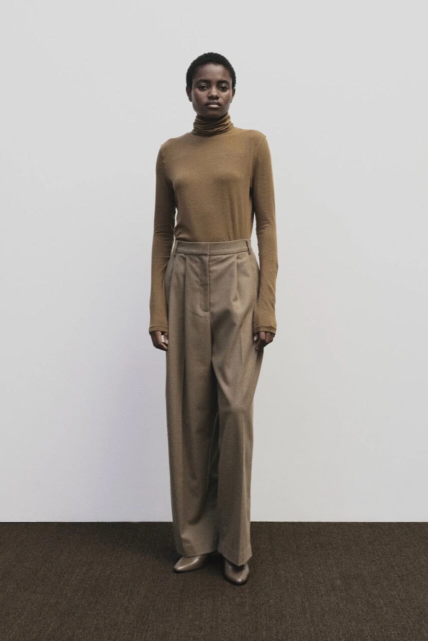 Mijeong Park - Roll Neck Jersey Top - Light Brown - Shirts & Tops - YUCCA, shop local Denver, women’s clothing boutique .