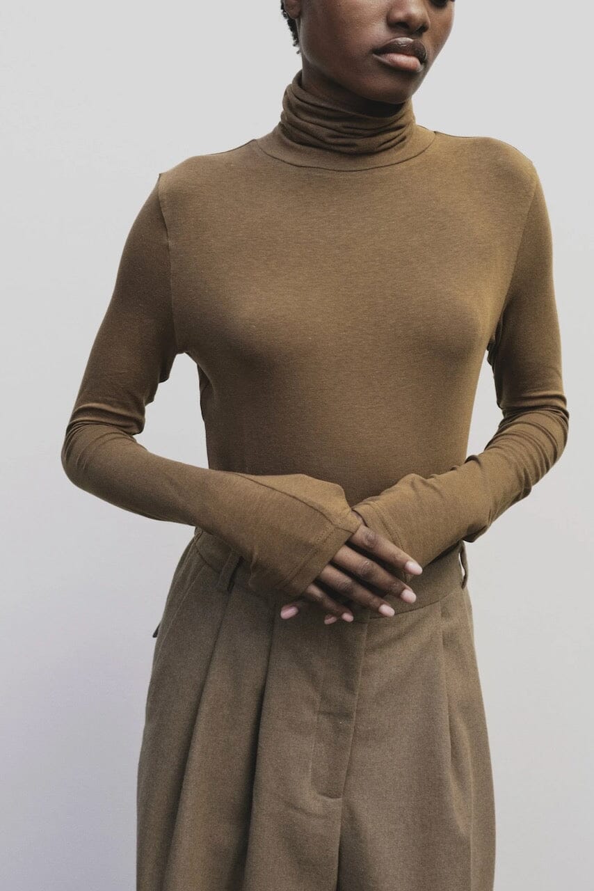 Mijeong Park - Roll Neck Jersey Top - Light Brown - Shirts & Tops - YUCCA, shop local Denver, women’s clothing boutique .