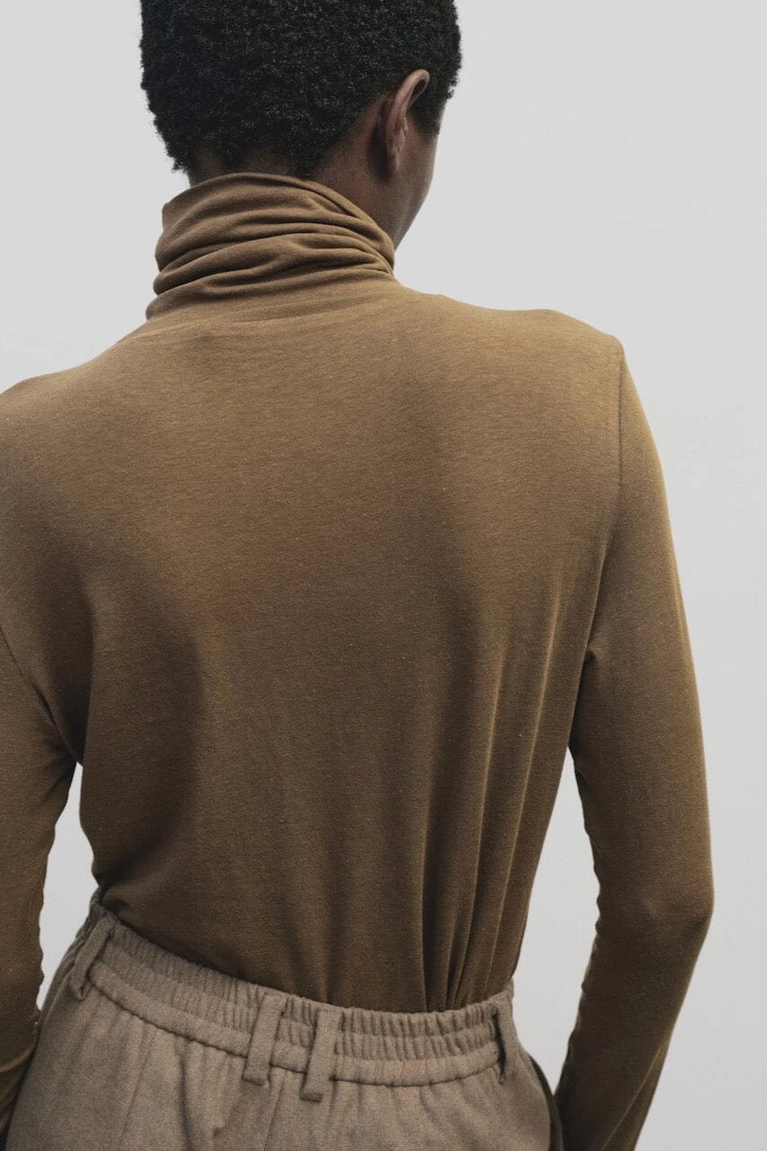 Mijeong Park - Roll Neck Jersey Top - Light Brown - Shirts & Tops - YUCCA, shop local Denver, women’s clothing boutique .