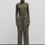 Light olive slim fit roll neck jersey top in stretch knit by Mijeong Park