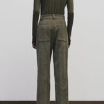 Light olive slim fit roll neck jersey top in stretch knit by Mijeong Park