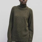 Light olive slim fit roll neck jersey top in stretch knit by Mijeong Park