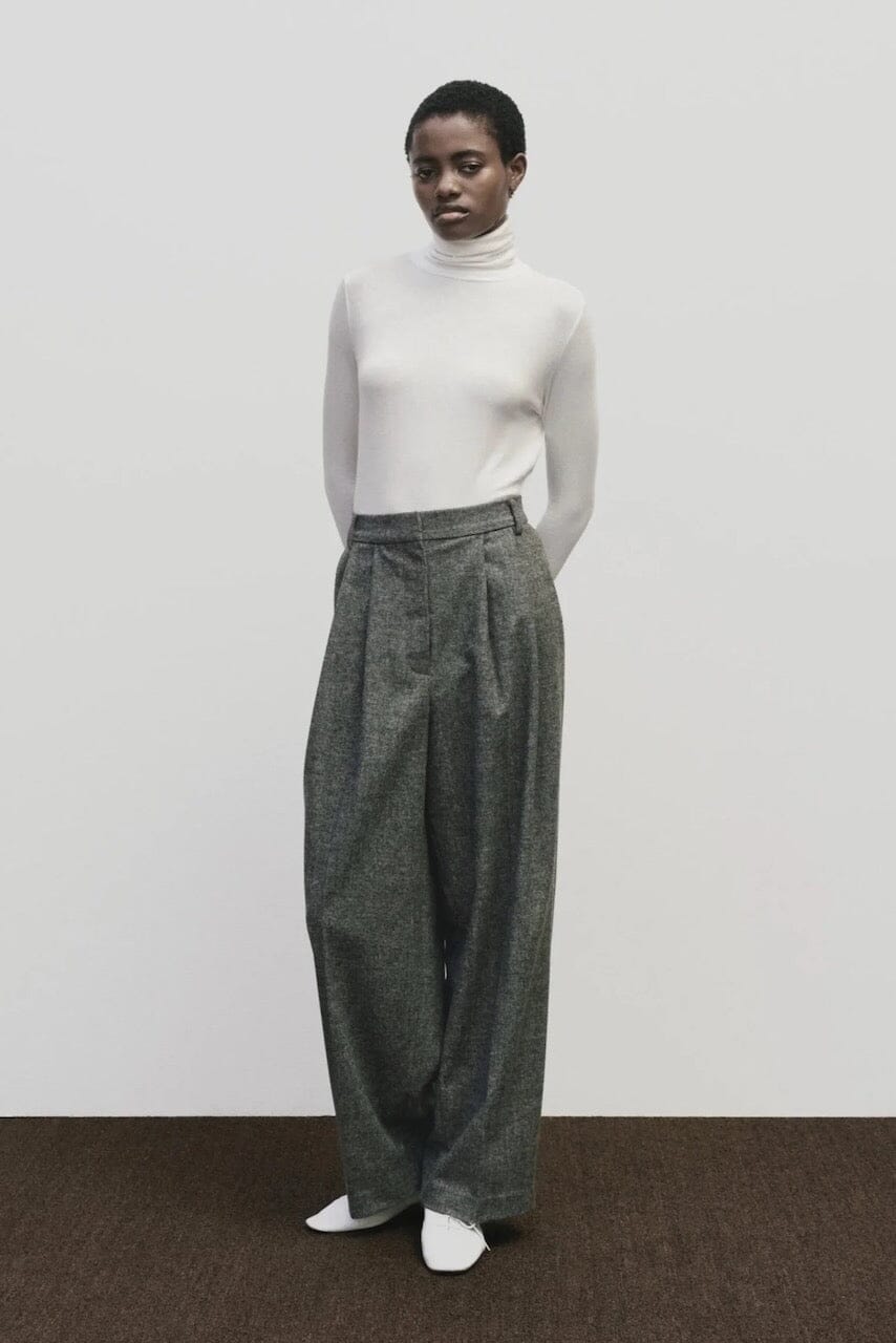 White slim fit roll neck jersey top in lightweight Tencel cotton by Mijeong Park