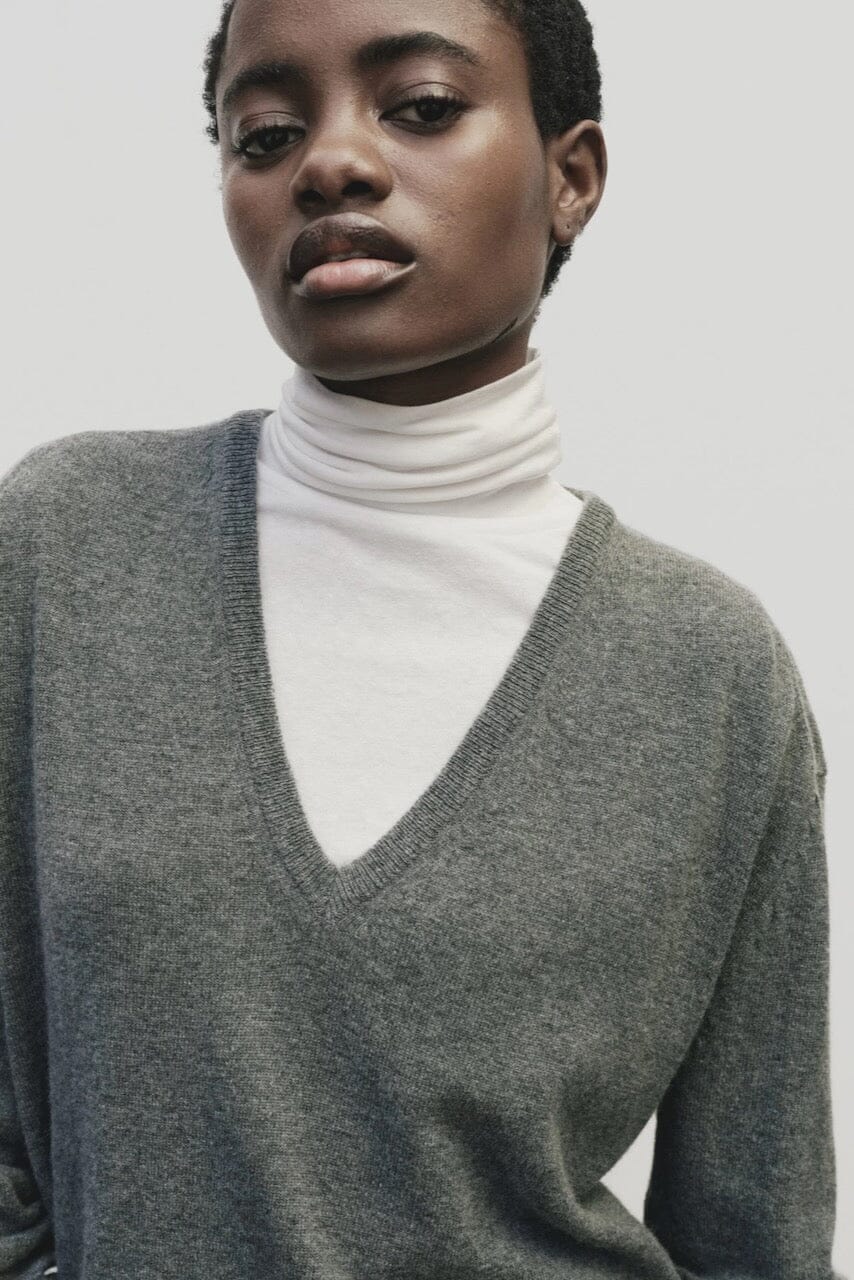 White slim fit roll neck jersey top in lightweight Tencel cotton by Mijeong Park