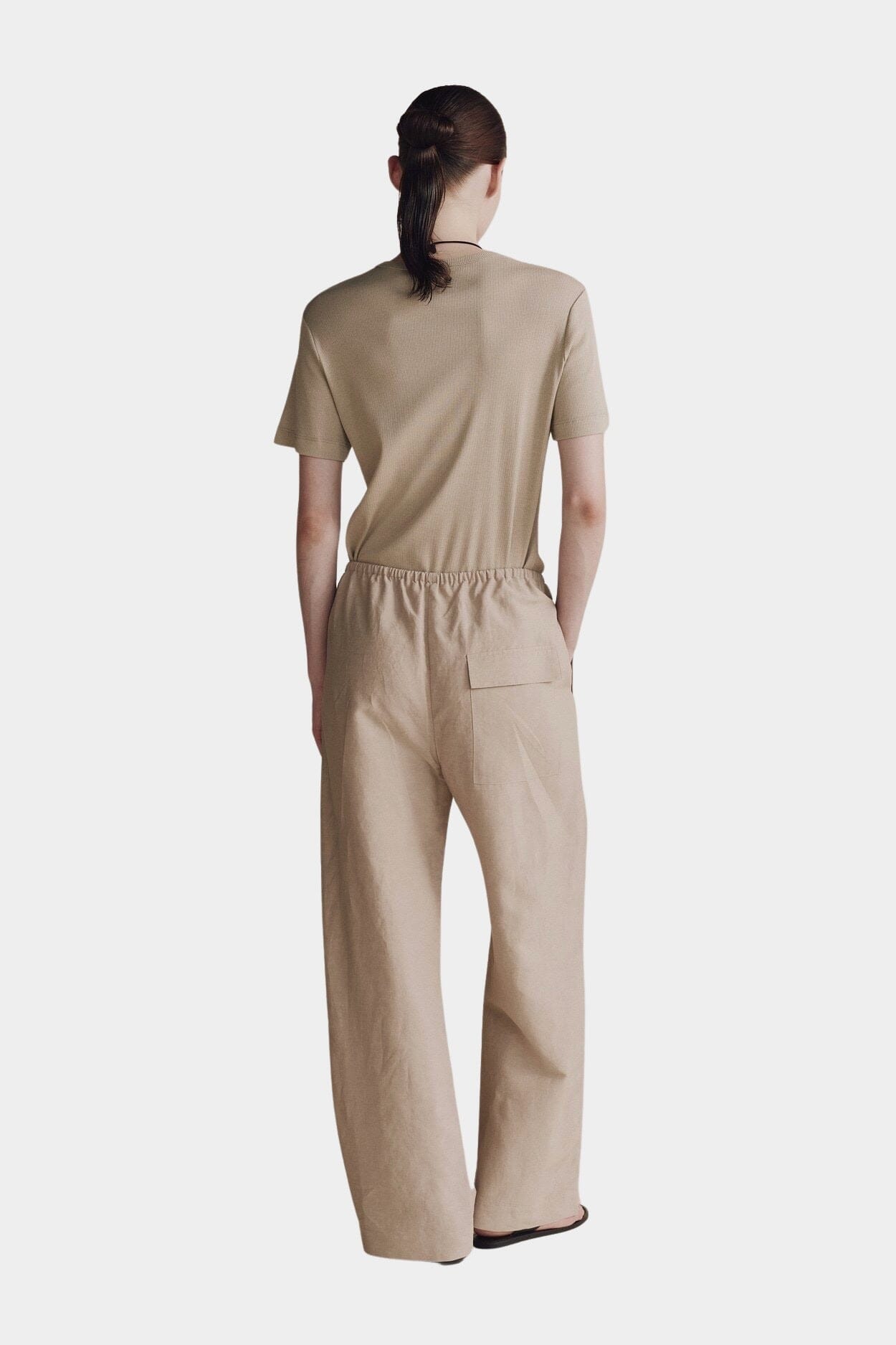 Mijeong Park - Silk Linen Drawstring Pants - Light Khaki - Pants - YUCCA, women’s clothing website, women’s elevated trouser.