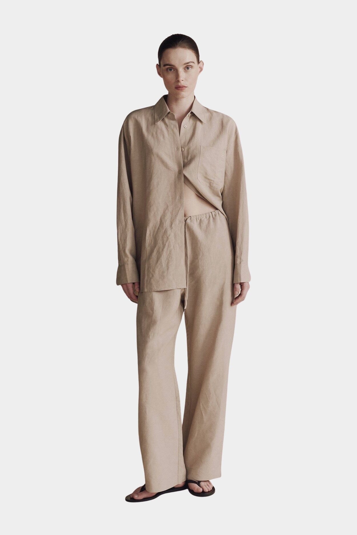 Mijeong Park - Silk Linen Oversized Shirt - Light Khaki - Shirts & Tops - YUCCA, Yucca store Denver, women’s quality tops.