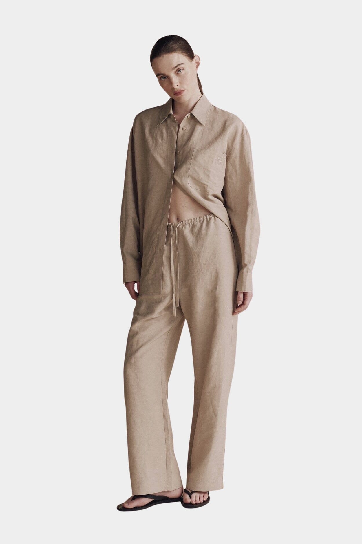Mijeong Park - Silk Linen Oversized Shirt - Light Khaki - Shirts & Tops - YUCCA, Yucca store Denver, women’s quality tops.