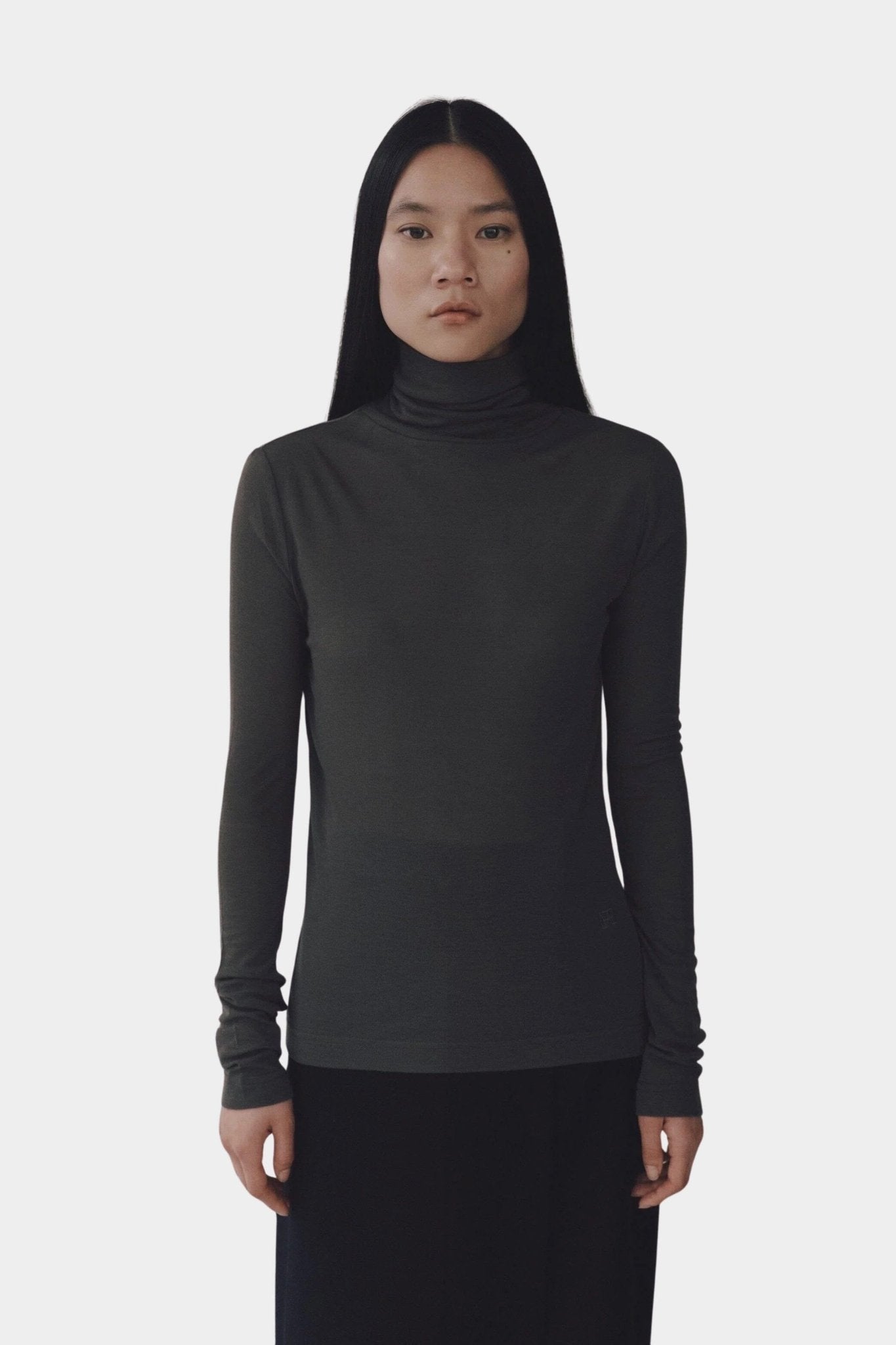 Mijeong Park | Thin Ribbed Roll Neck Top In Dark Grey -  SHOP YUCCA Shirts & Tops MIJEONG PARK - YUCCA, Yucca store Denver, women’s clothing boutique near me, high quality capsule wardrobe, boutiques near me, women’s high quality tops.