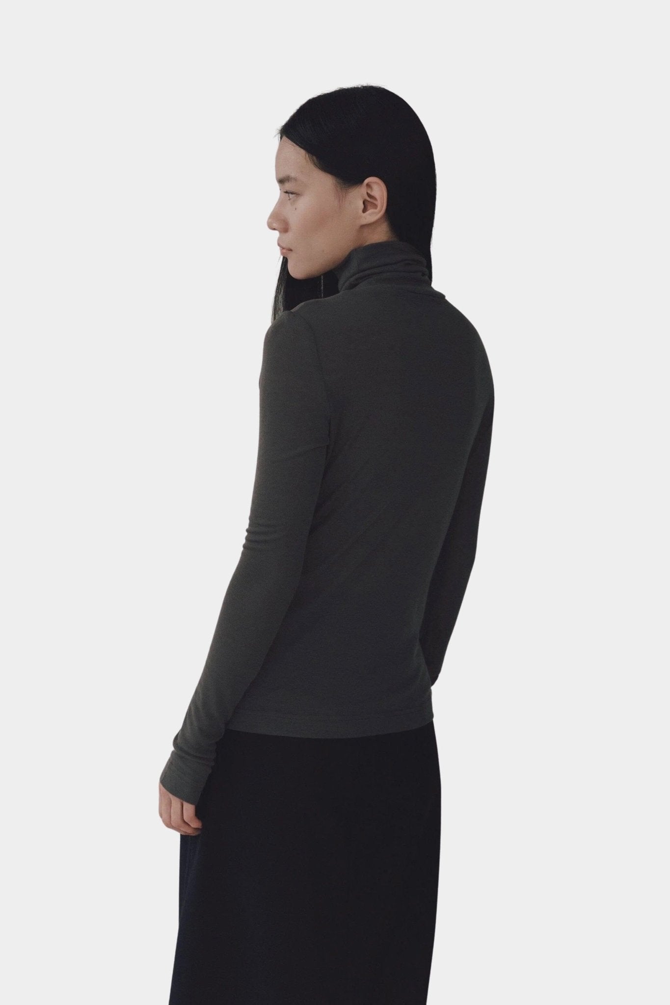 Mijeong Park | Thin Ribbed Roll Neck Top In Dark Grey -  SHOP YUCCA Shirts & Tops MIJEONG PARK - YUCCA, Yucca store Denver, women’s clothing boutique near me, high quality capsule wardrobe, boutiques near me, women’s high quality tops.