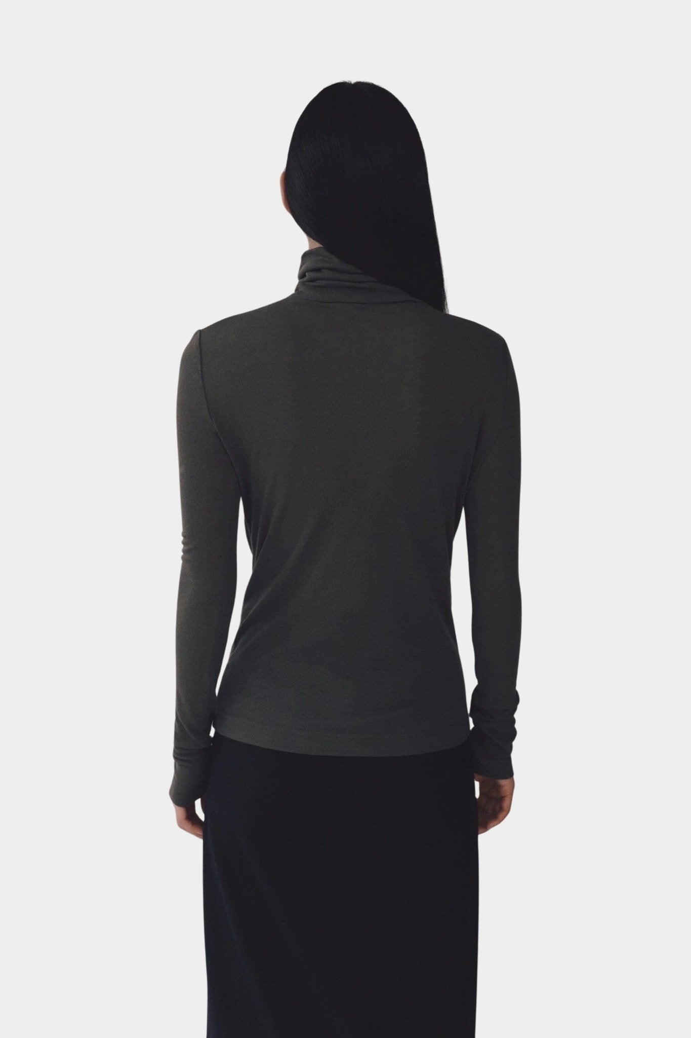 Mijeong Park | Thin Ribbed Roll Neck Top In Dark Grey -  SHOP YUCCA Shirts & Tops MIJEONG PARK - YUCCA, Yucca store Denver, women’s clothing boutique near me, high quality capsule wardrobe, boutiques near me, women’s high quality tops.
